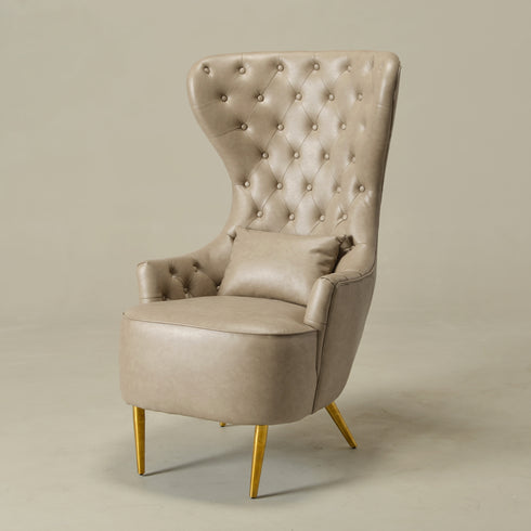 Letitia Faux Leather Wingback Chair - Khaki Accent Chair | Decorative Faux Leather Chairs | Kinwell Furniture | Modern Wingback Accent Chairs